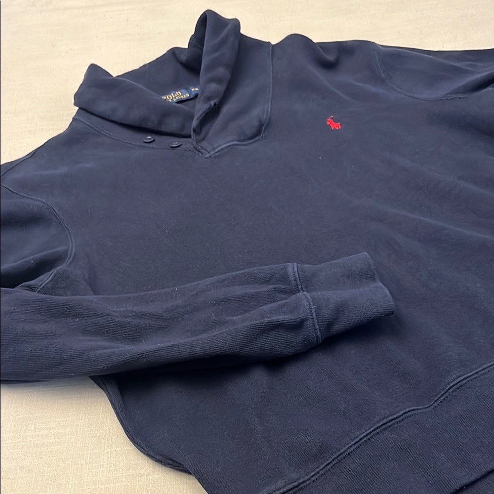 Navy Blue Polo Pullover with Red Logo